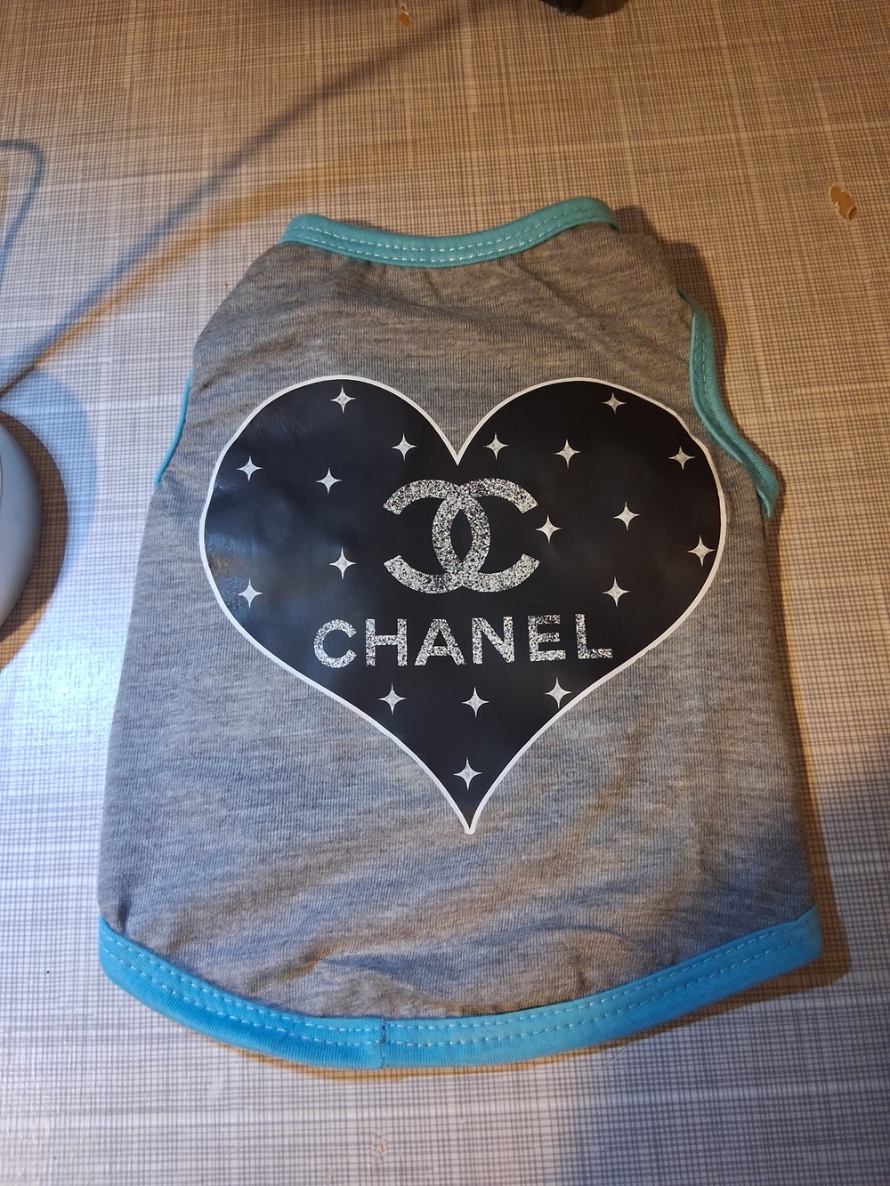 Pets Dogs/Cats Designer Grey Tank Top with Turquoise Trim & Black Heart Logo